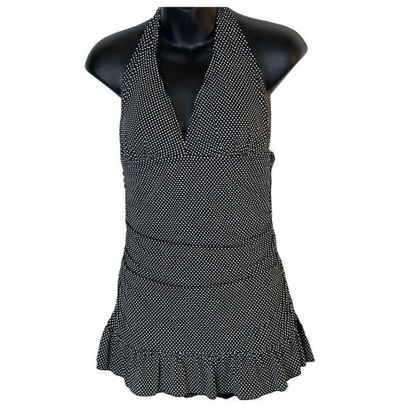 Fashion Bug Womens Black White Polka Dot One Piece Bathing Suit Swim Suit 6 - Picture 1 of 13